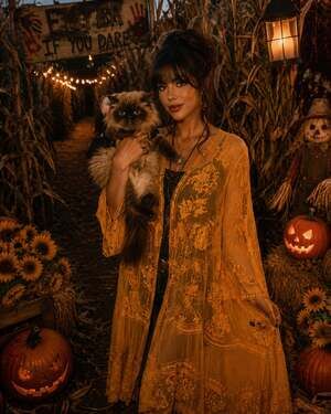 Jodifl Women's Sunflower Yellow Floral Lace Kimono Boho Duster Cardigan Sz.M